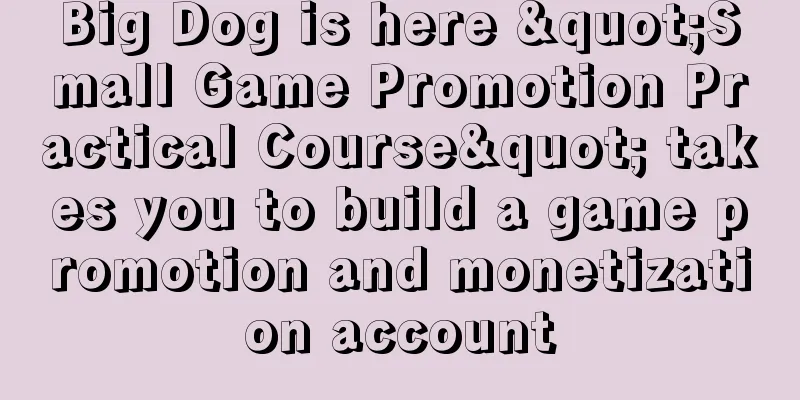 Big Dog is here "Small Game Promotion Practical Course" takes you to build a game promotion and monetization account