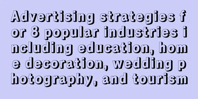 Advertising strategies for 8 popular industries including education, home decoration, wedding photography, and tourism