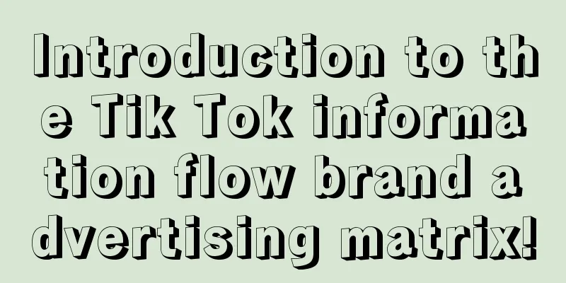 Introduction to the Tik Tok information flow brand advertising matrix!