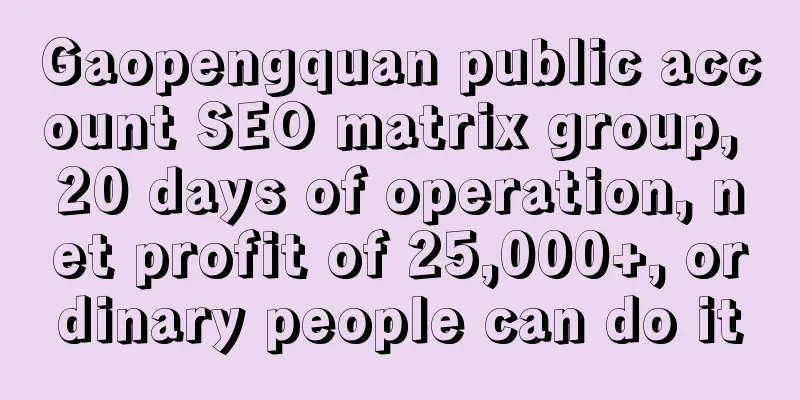 Gaopengquan public account SEO matrix group, 20 days of operation, net profit of 25,000+, ordinary people can do it