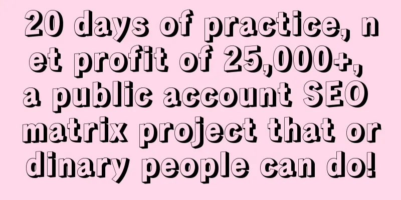 20 days of practice, net profit of 25,000+, a public account SEO matrix project that ordinary people can do!