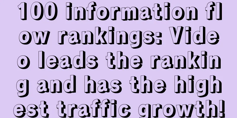 100 information flow rankings: Video leads the ranking and has the highest traffic growth!