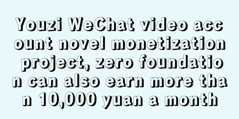 Youzi WeChat video account novel monetization project, zero foundation can also earn more than 10,000 yuan a month