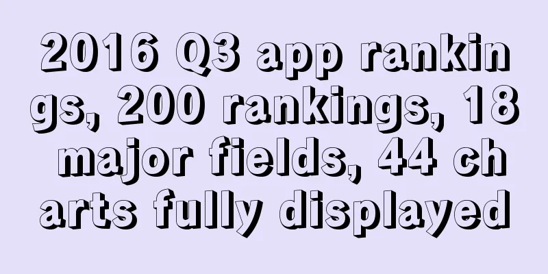 2016 Q3 app rankings, 200 rankings, 18 major fields, 44 charts fully displayed