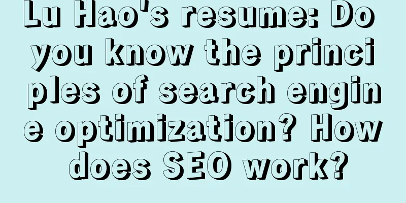 Lu Hao's resume: Do you know the principles of search engine optimization? How does SEO work?