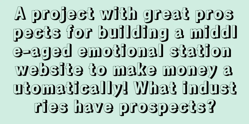 A project with great prospects for building a middle-aged emotional station website to make money automatically! What industries have prospects?